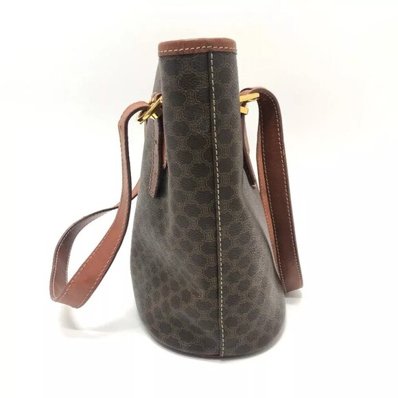 CELINE vintage Macadam Bucket Hand Bag Tote Bag PVC/Leather Brown/GoldHardware - Picture 11 of 15